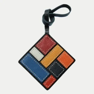 leather geometric bag charm, geometric leather keychain, handmade geometric bag charm, abstract leather accessory, color block leather keychain, car key accessory