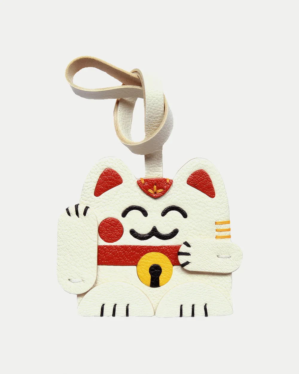 leather lucky cat bag charm, lucky cat leather keychain, handmade lucky cat charm, fortune cat bag accessory, leather lucky symbol keychain