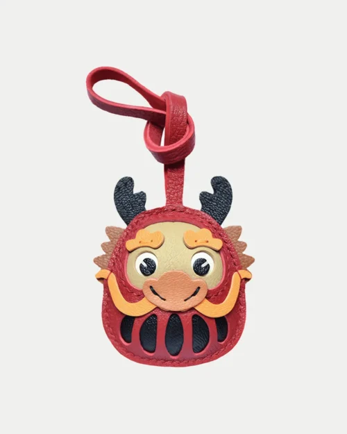 leather lucky loong bag charm, loong leather keychain, handmade loong bag charm, lucky loong accessory, leather fortune symbol keychain