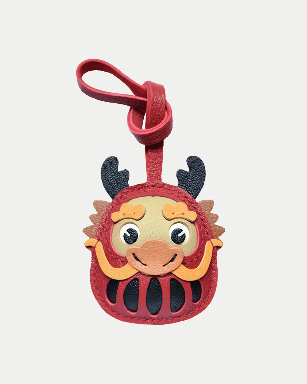 leather lucky loong bag charm, loong leather keychain, handmade loong bag charm, lucky loong accessory, leather fortune symbol keychain