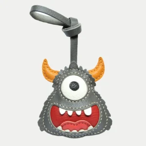 leather monster bag charm, handmade leather keychain, cartoon monster accessory, gift box, playful bag charm