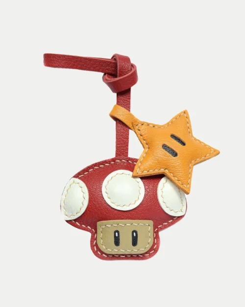 leather mushroom star bag charm, mushroom leather keychain, handmade mushroom bag charm, star leather accessory, cartoon leather keychain, car key accessory