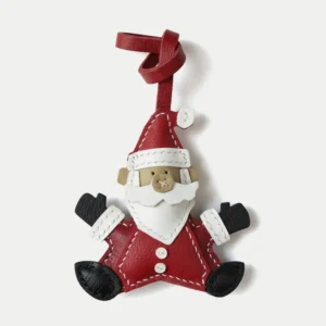 leather santa bag charm, santa leather keychain, christmas santa bag charm, handmade santa accessory, festive leather keychain, holiday gift charm