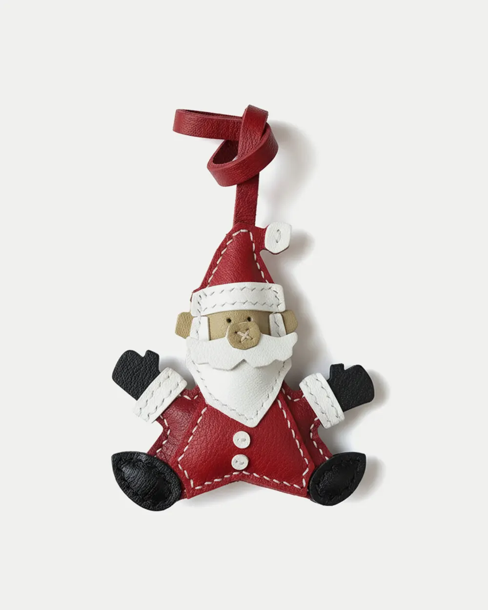 leather santa bag charm, santa leather keychain, christmas santa bag charm, handmade santa accessory, festive leather keychain, holiday gift charm