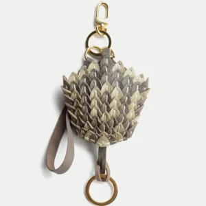 leather scale flower bag charm, snakeskin texture flower keychain, handmade leather flower accessory, layered floral bag charm, sculptural leather keychain