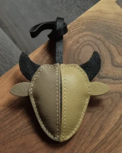 leather Taurus bull bag charm, taurus leather keychain, zodiac bull bag charm, handmade taurus accessory, leather zodiac keychain, car key accessory