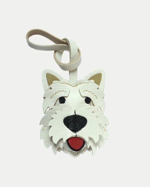 leather west highland white terrier bag charm, westie leather keychain, handmade dog bag charm, white terrier accessory, leather dog keychain, car key accessory