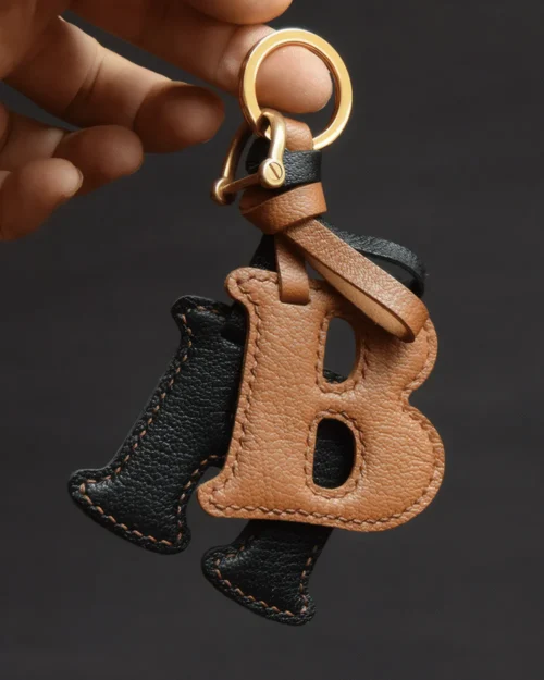 letter bag charm Handmade Leather Keychain