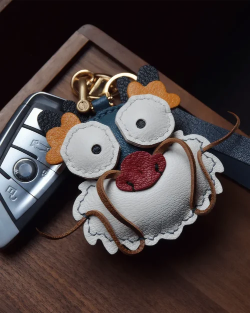 leather loong bag charm, loong leather keychain, handmade loong bag charm, lucky loong accessory, oriental leather charm, car key accessory
