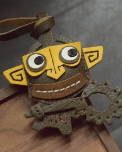 leather robot bag charm, robot leather keychain, mechanical robot bag charm, handmade robot accessory, leather robot keychain, car key accessory