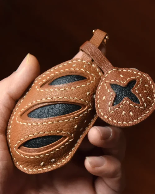 leather coffee bean bag charm Hand-stitched - Coffee Inspired - AZEKA