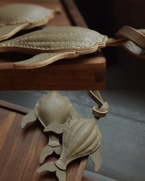 leather whale bag charm Handmade Leather Keychain