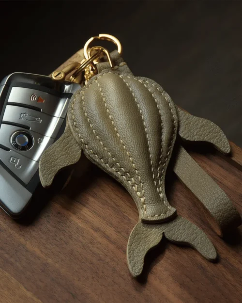 leather whale bag charm Handmade Leather Keychain