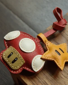 leather mushroom star bag charm, mushroom leather keychain, handmade mushroom bag charm, star leather accessory, cartoon leather keychain, car key accessory