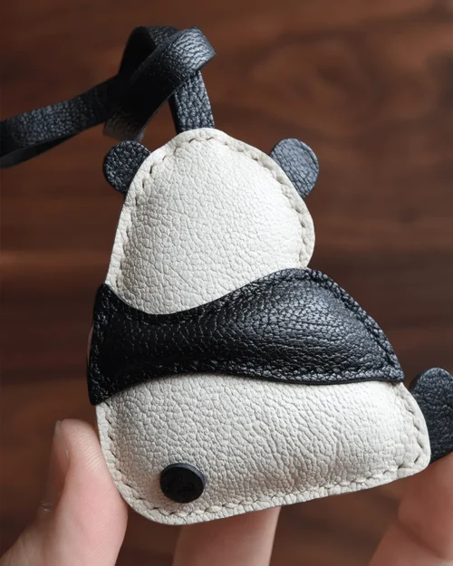 panda bag charm, leather panda keychain, handmade panda bag charm, animal bag accessory, panda leather keychain, car key accessory
