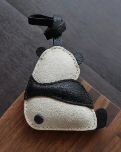 panda bag charm, leather panda keychain, handmade panda bag charm, animal bag accessory, panda leather keychain, car key accessory