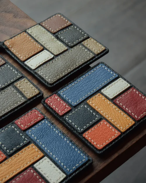 leather geometric bag charm, geometric leather keychain, handmade geometric bag charm, abstract leather accessory, color block leather keychain, car key accessory