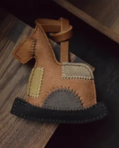 patchwork rocking horse bag charm Handmade Leather Keychain