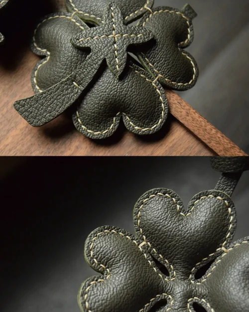 leather four leaf clover bag charm, clover leather keychain, lucky clover bag charm, handmade clover accessory, leather lucky symbol keychain, car key accessory