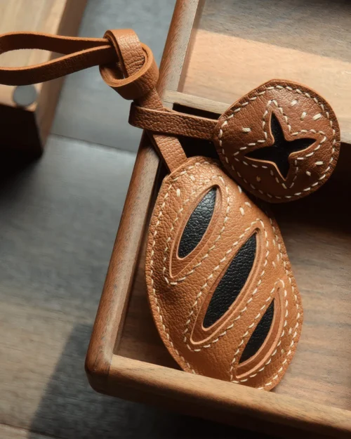 leather coffee bean bag charm Hand-stitched - Coffee Inspired - AZEKA