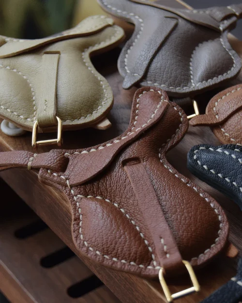 leather saddle bag charm, english saddle keychain, equestrian leather charm, handmade saddle bag charm, horse saddle key accessory, car key accessory