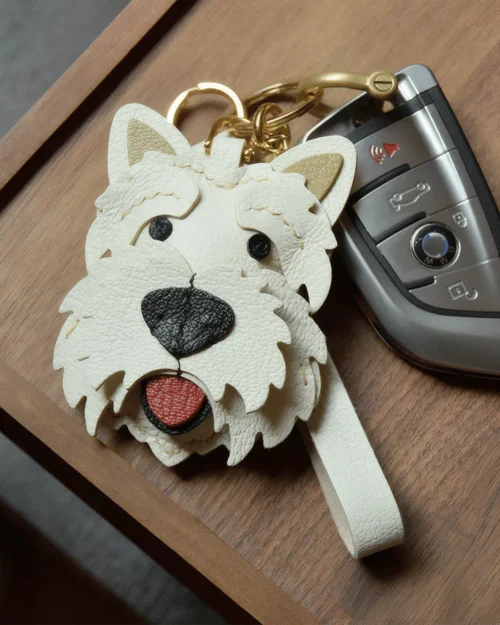 leather west highland white terrier bag charm, westie leather keychain, handmade dog bag charm, white terrier accessory, leather dog keychain, car key accessory