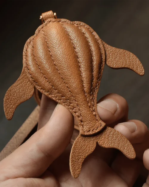 leather whale bag charm Handmade Leather Keychain