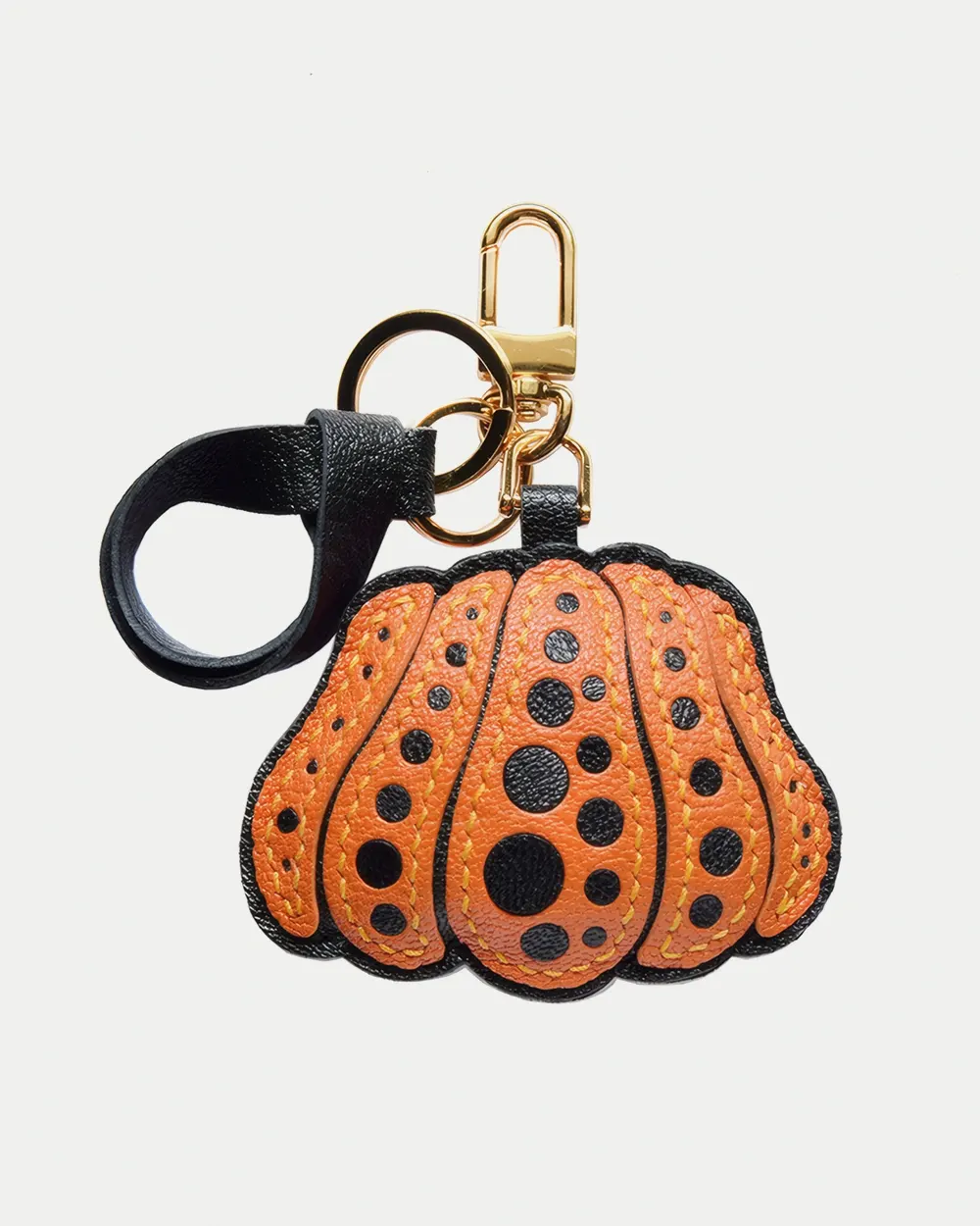 Pumpkin Bag Charm handcrafted from French goatskin leather, hand-stitched over three days and gift boxed for bags, keys, and car key accessories.