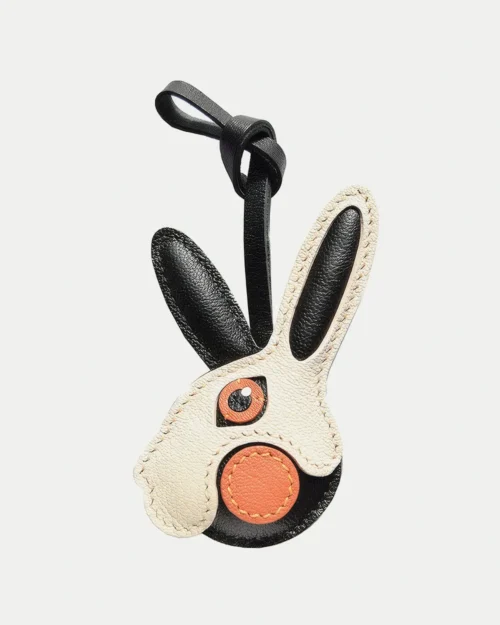 rabbit bag charm,bunny leather keychain,handmade rabbit leather charm,cute bunny bag accessory,car key leather charm,cartoon animal keychain