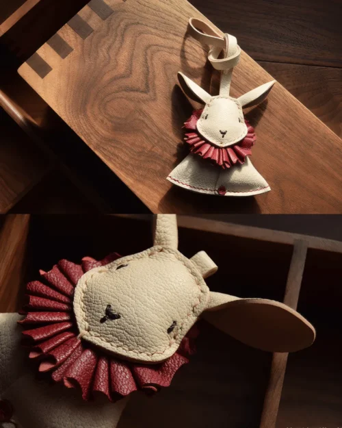 rabbit bag charm, bunny leather keychain, cute rabbit key charm, handmade rabbit bag charm, bunny key accessory, car key accessory