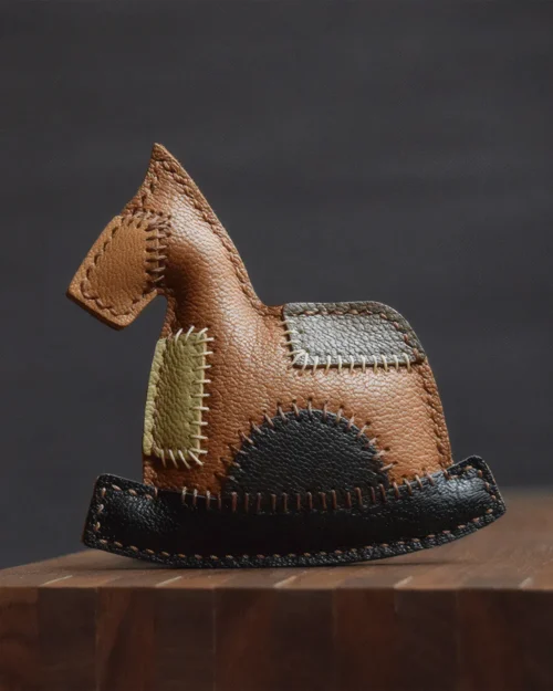 patchwork rocking horse bag charm Handmade Leather Keychain