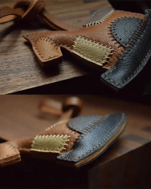 patchwork rocking horse bag charm Handmade Leather Keychain