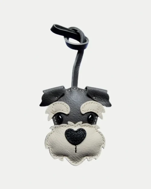 schnauzer bag charm, leather schnauzer keychain, handmade leather bag charm, dog leather accessory, gift-ready bag charm, car key accessory leather