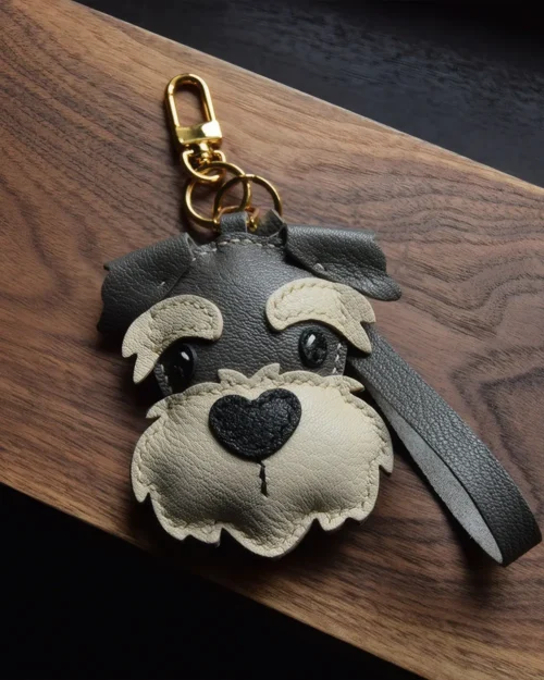 schnauzer bag charm, leather schnauzer keychain, handmade leather bag charm, dog leather accessory, gift-ready bag charm, car key accessory leather