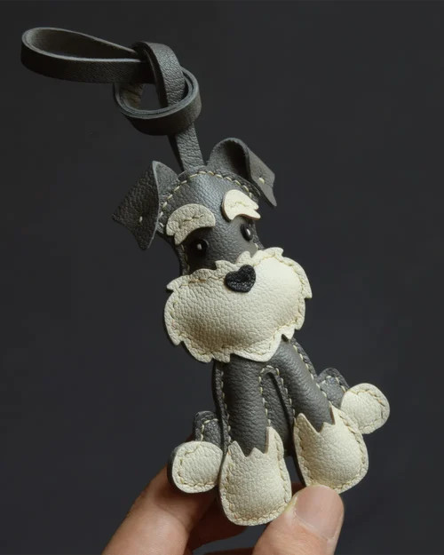 leather schnauzer bag charm, schnauzer leather keychain, handmade dog bag charm, dog leather accessory, pet keychain, car key accessory