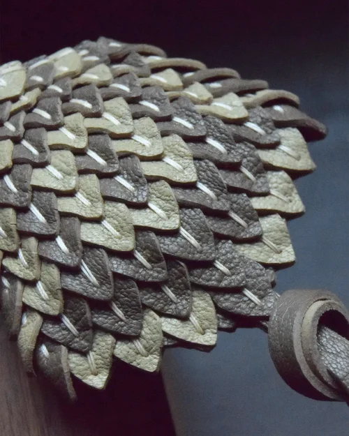 leather scale flower bag charm, snakeskin texture flower keychain, handmade leather flower accessory, layered floral bag charm, sculptural leather keychain