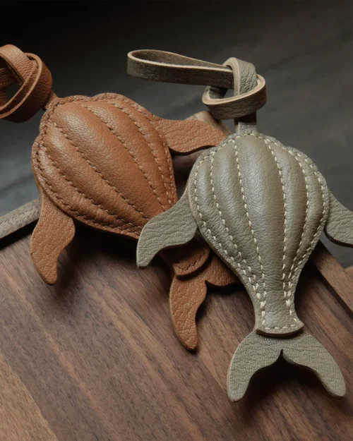 leather whale bag charm Handmade Leather Keychain