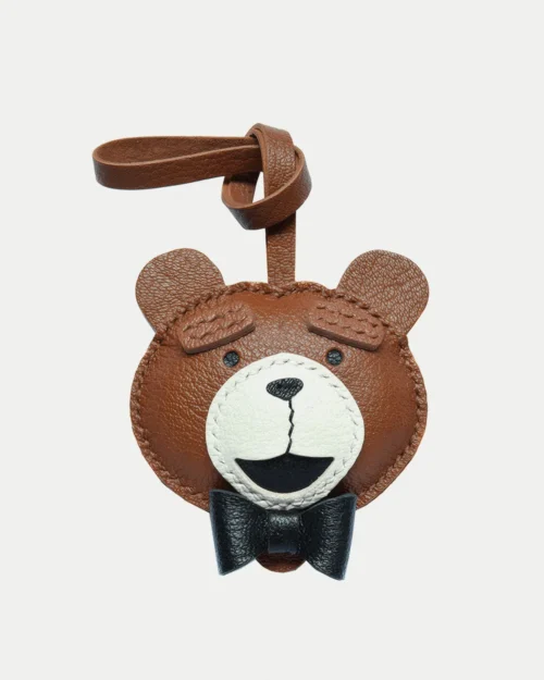 teddy bear bag charm, leather teddy bear keychain, handmade teddy bear bag charm, animal bag accessory, teddy bear leather keychain, car key accessory