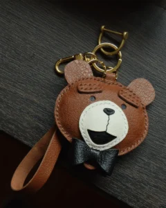 teddy bear bag charm, leather teddy bear keychain, handmade teddy bear bag charm, animal bag accessory, teddy bear leather keychain, car key accessory