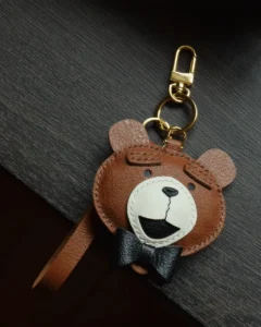 teddy bear bag charm, leather teddy bear keychain, handmade teddy bear bag charm, animal bag accessory, teddy bear leather keychain, car key accessory