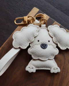 teddy dog bag charm, leather teddy dog keychain, handmade teddy dog bag charm, animal bag accessory, dog leather keychain, car key accessory