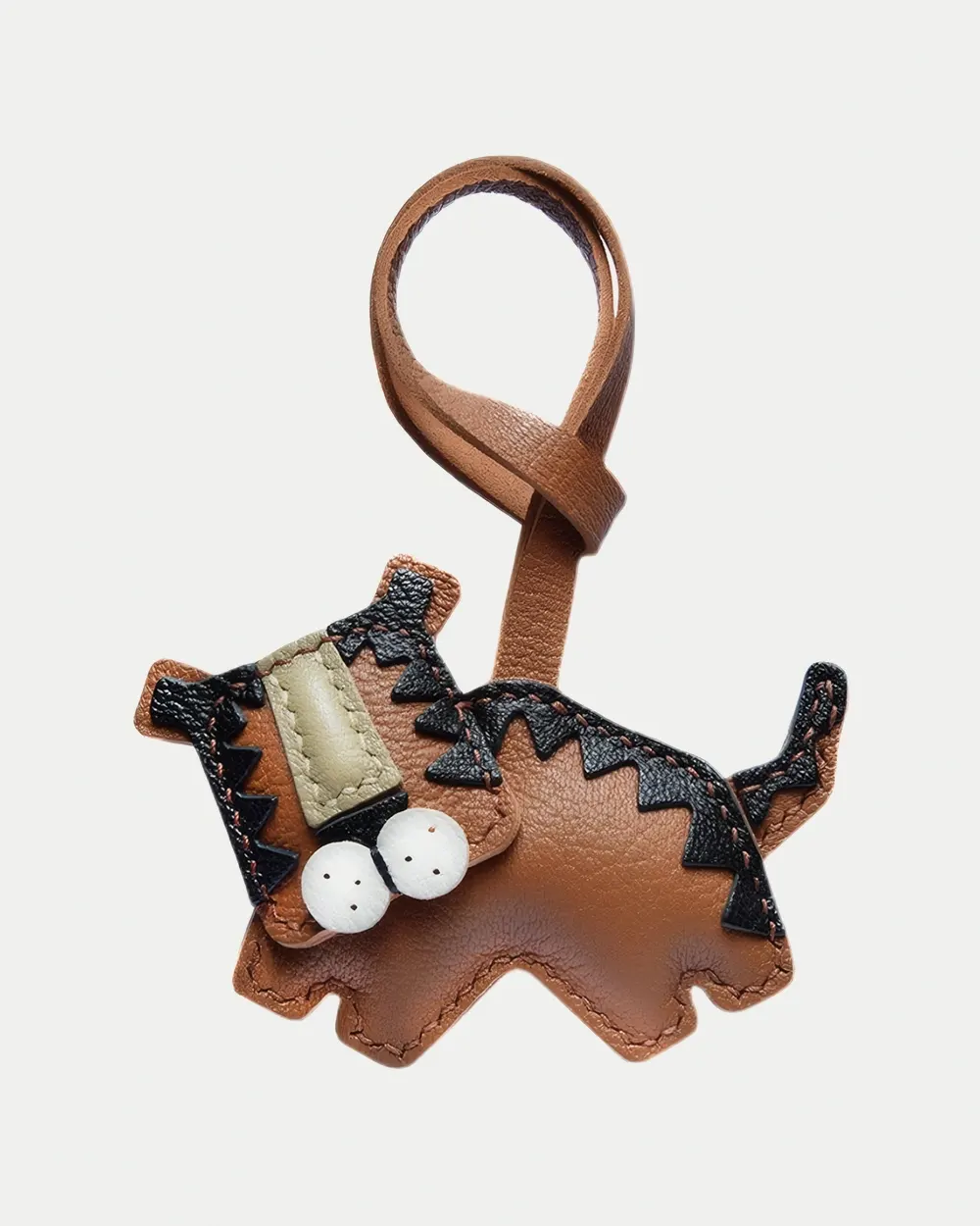 tiger bag charm, leather tiger keychain, handmade leather bag charm, animal leather accessory, gift-ready bag charm, car key accessory leather