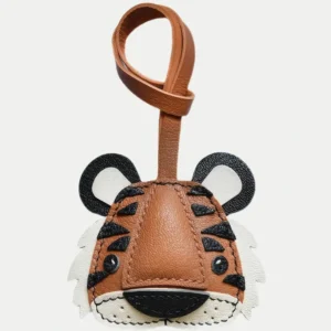tiger bag charm, leather tiger keychain, handmade leather bag charm, animal leather accessory, gift-ready bag charm, car key accessory leather