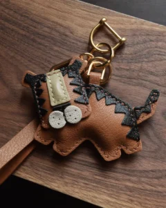tiger bag charm, leather tiger keychain, handmade leather bag charm, animal leather accessory, gift-ready bag charm, car key accessory leather