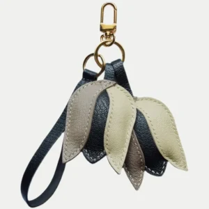 Tulip Bag Charm handcrafted from French goatskin leather, hand-stitched over three days and gift boxed for bags, keys, and car key accessories.