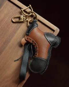 leather boot bag charm, boot leather keychain, handmade boot bag charm, lace-up leather boot accessory, vintage leather keychain, car key accessory