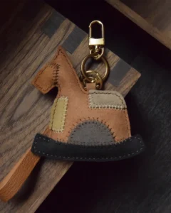 patchwork rocking horse bag charm Handmade Leather Keychain