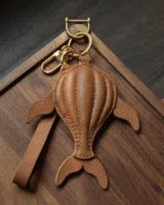 leather whale bag charm Handmade Leather Keychain